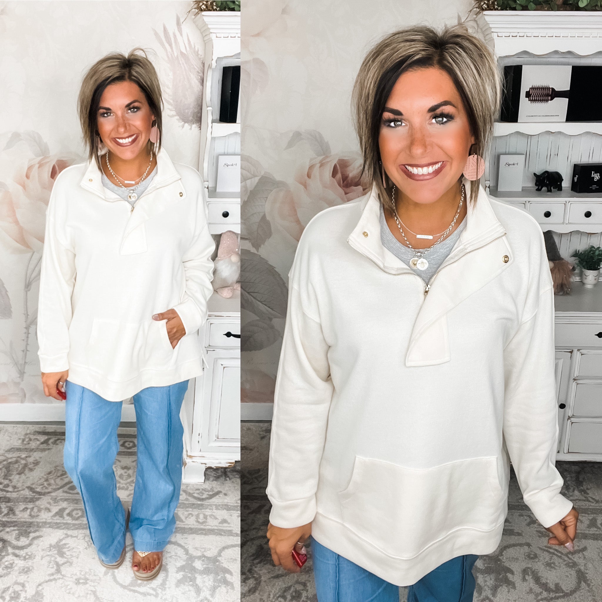 Let's Hang Half Zip Pullover - Cream