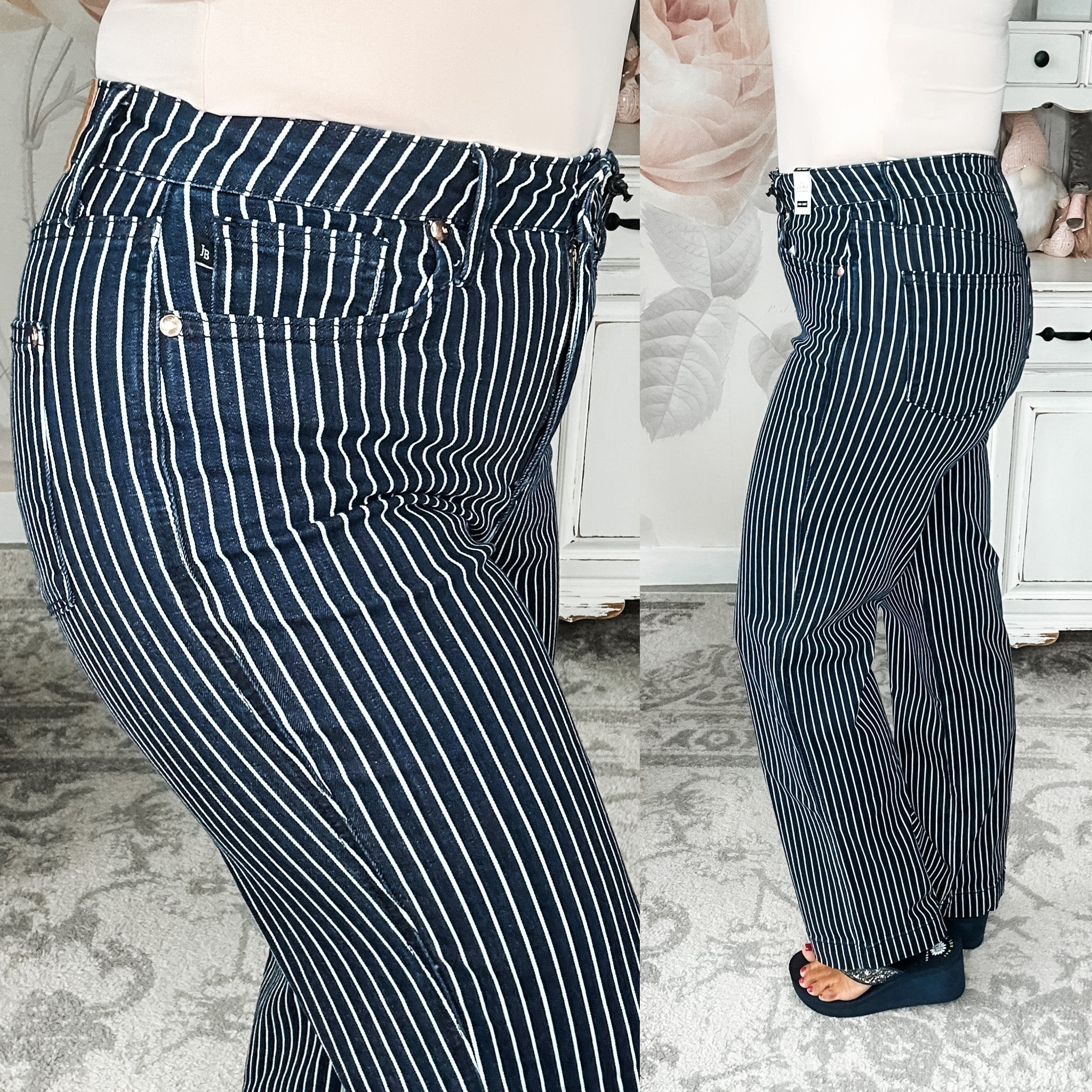 Judy Blue Tummy Control Striped Straight Leg Jeans