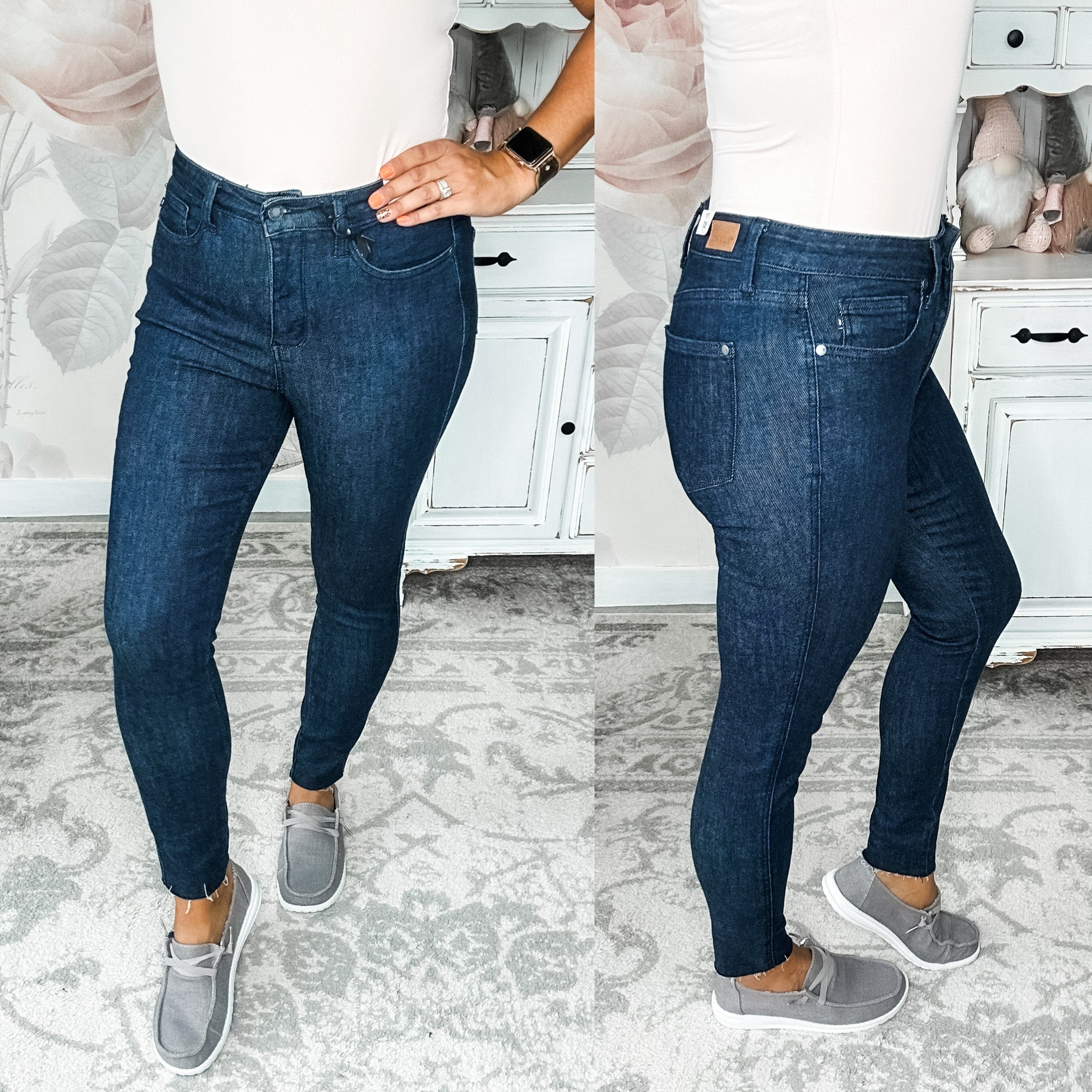 Judy Blue Super Dark Raw Hem Skinny Jeans