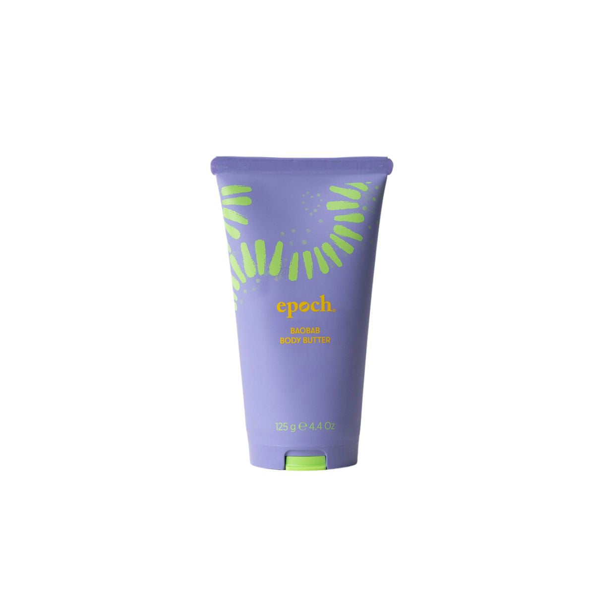 A tube of NuSkin Epoch Baobab Body Butter with a purple and green design.
125g (4.4 oz)