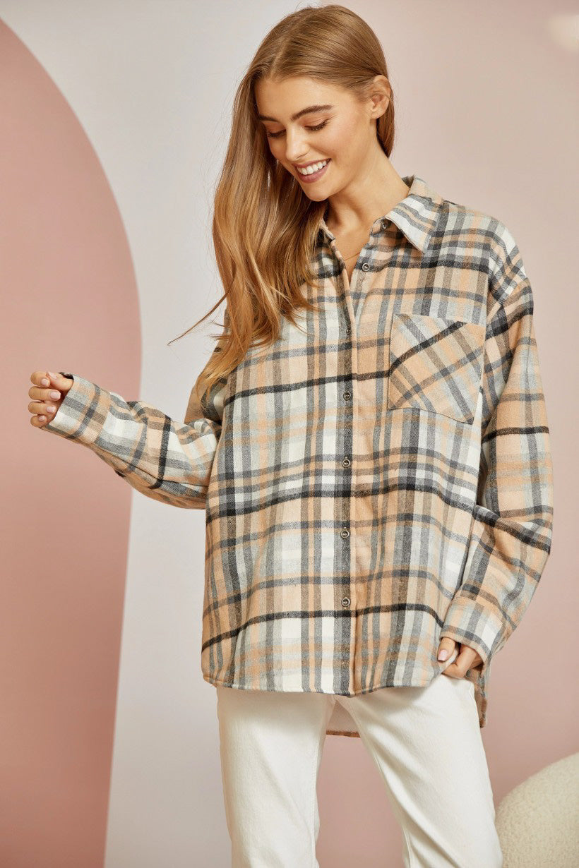 Hand in Hand Plaid Shacket - Taupe Mix