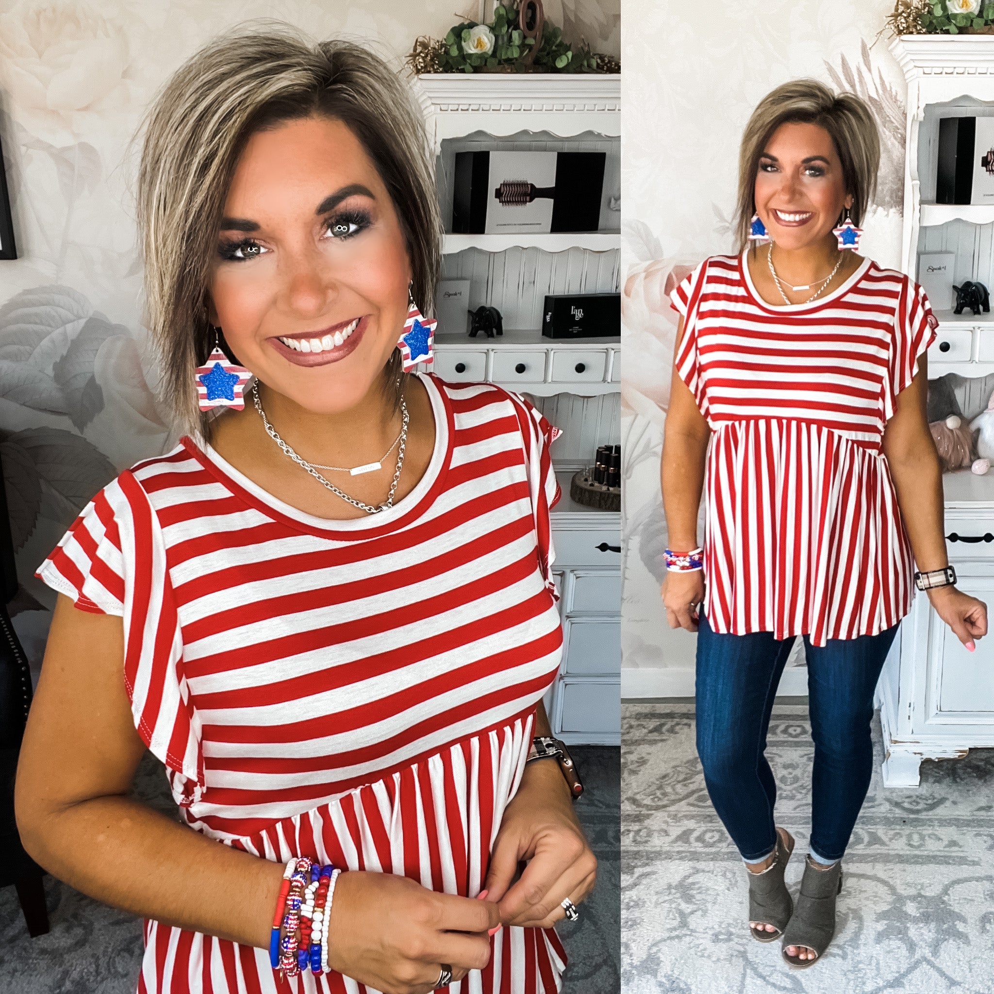 Feeling Fiery Babydoll Top - Red/Ivory