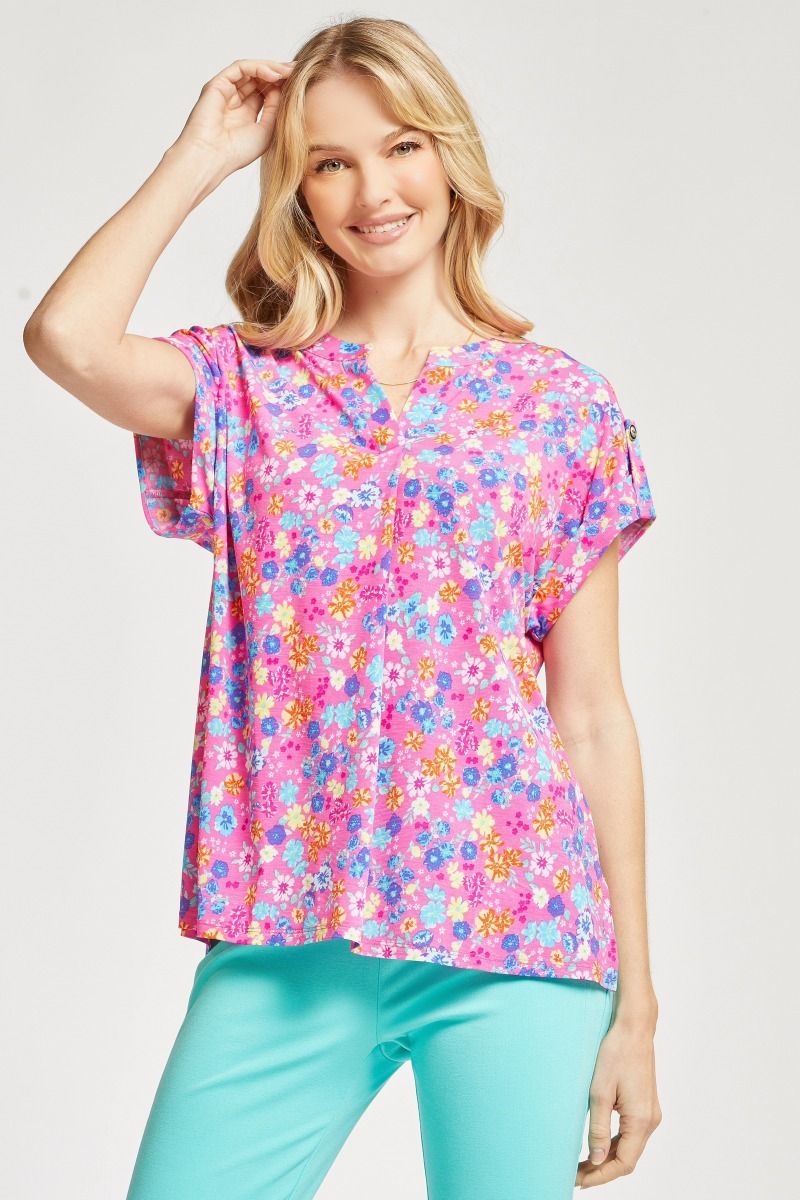 Figure It Out Top Short Sleeve - Pink Multi
