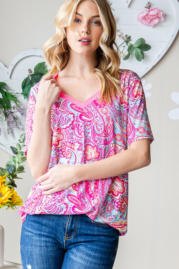 Social Graces Top - Fuchsia Multi