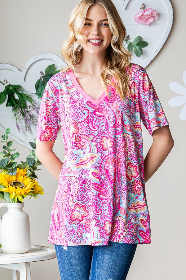 Social Graces Top - Fuchsia Multi
