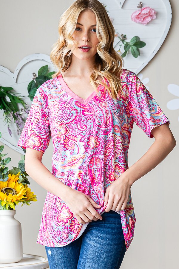 Social Graces Top - Fuchsia Multi