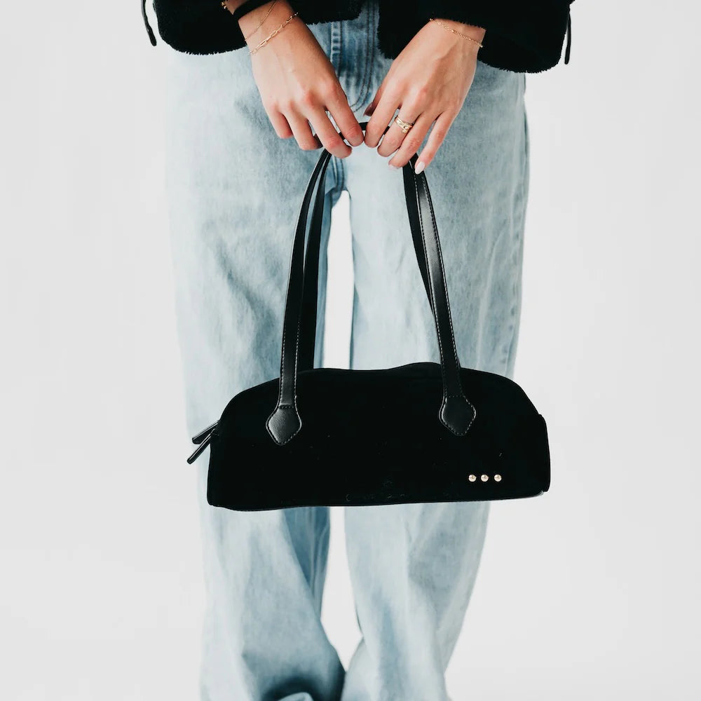 BLACK FRIDAY EXCLUSIVE - Sally Suede Barrel Shoulder Bag - Black