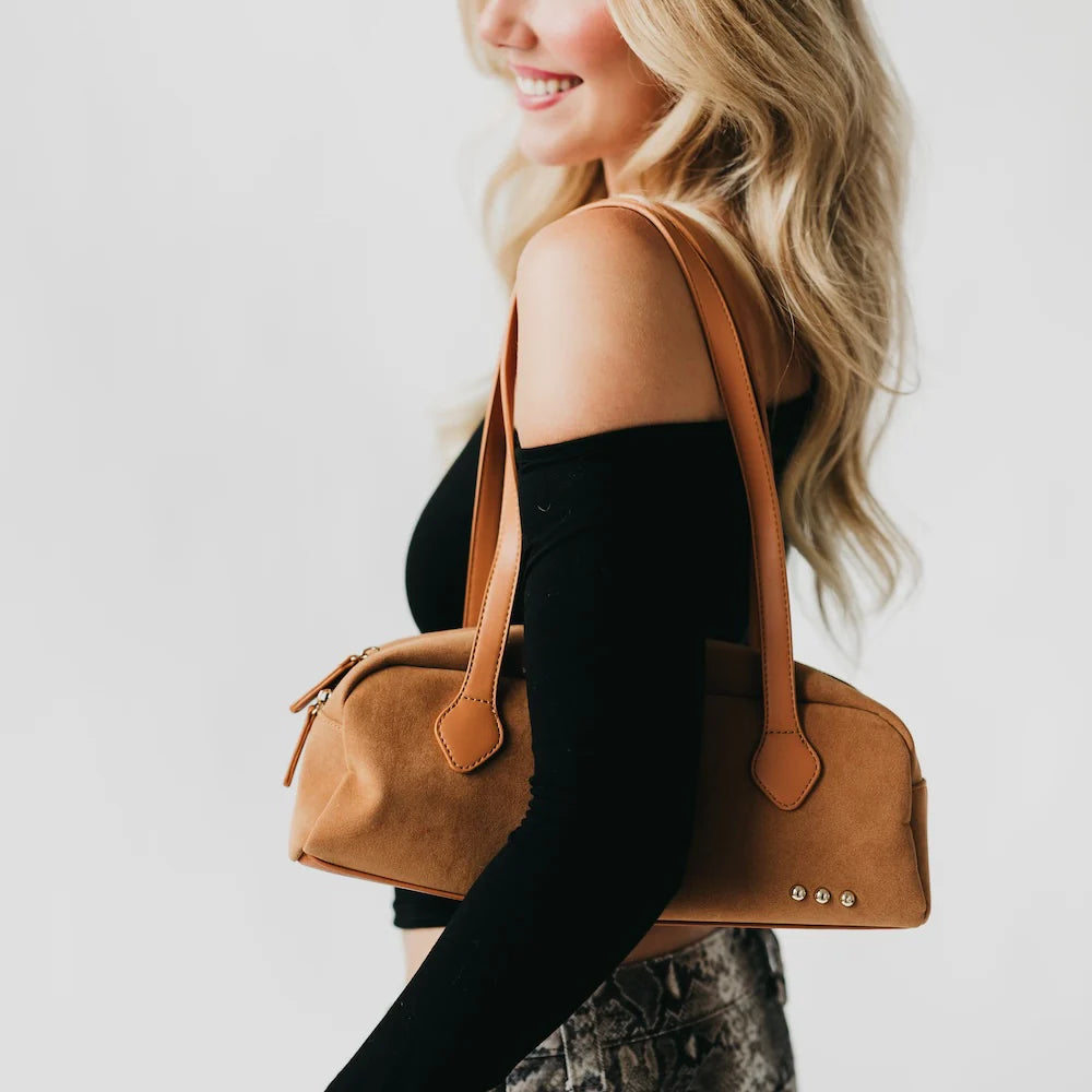 Sally Suede Barrel Shoulder Bag - Camel