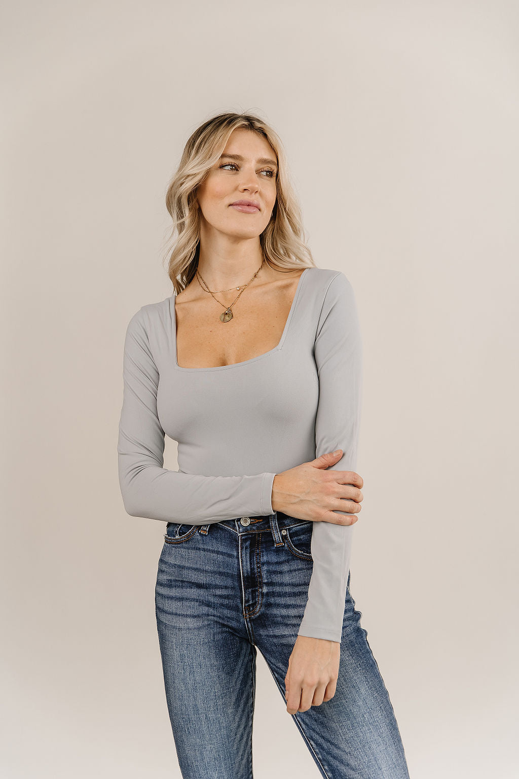 Ampersand Avenue Long Sleeve Bodysuit - Light Grey
