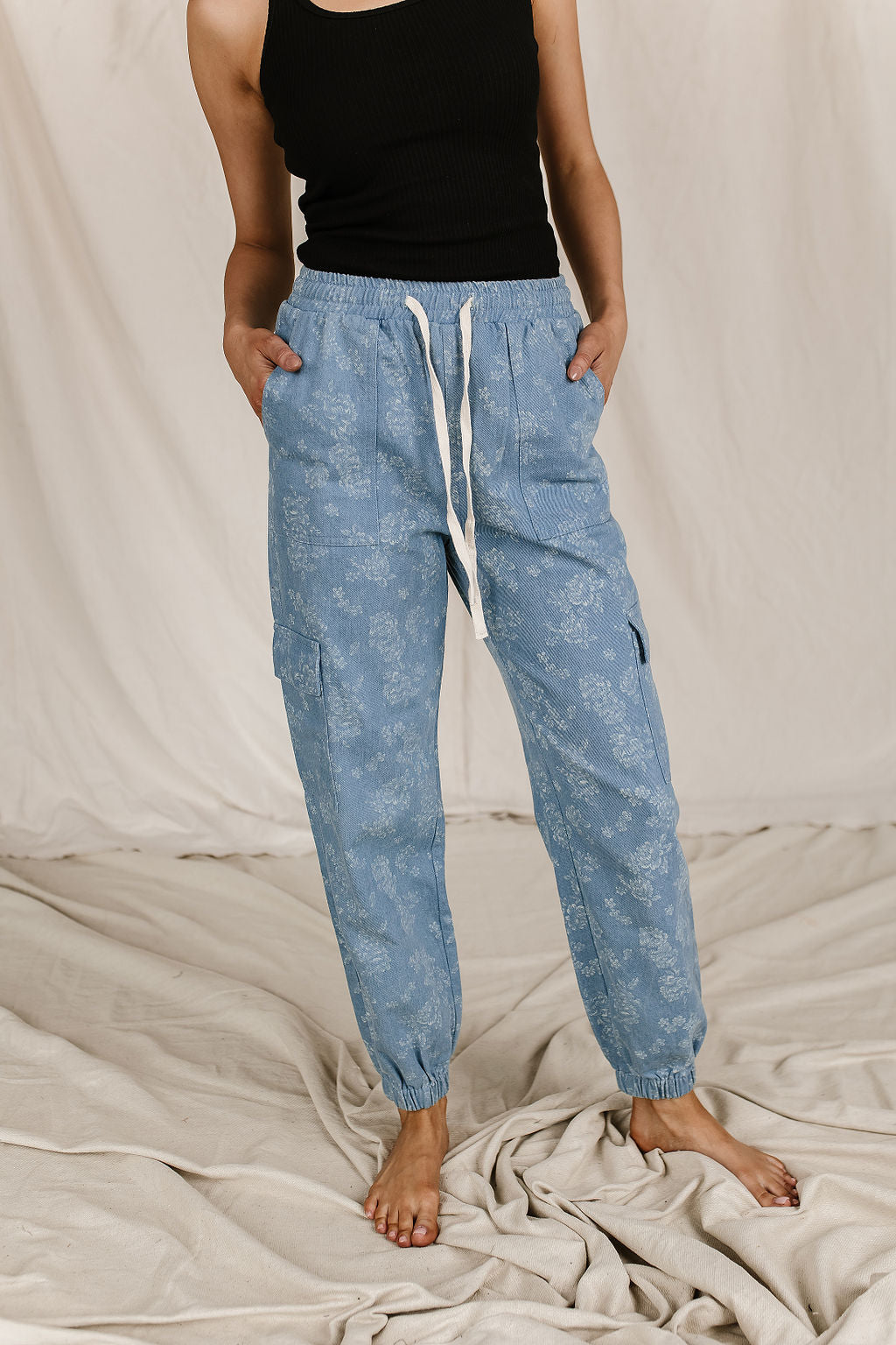Ampersand Avenue Floral Denim Jogger Cargo Pants