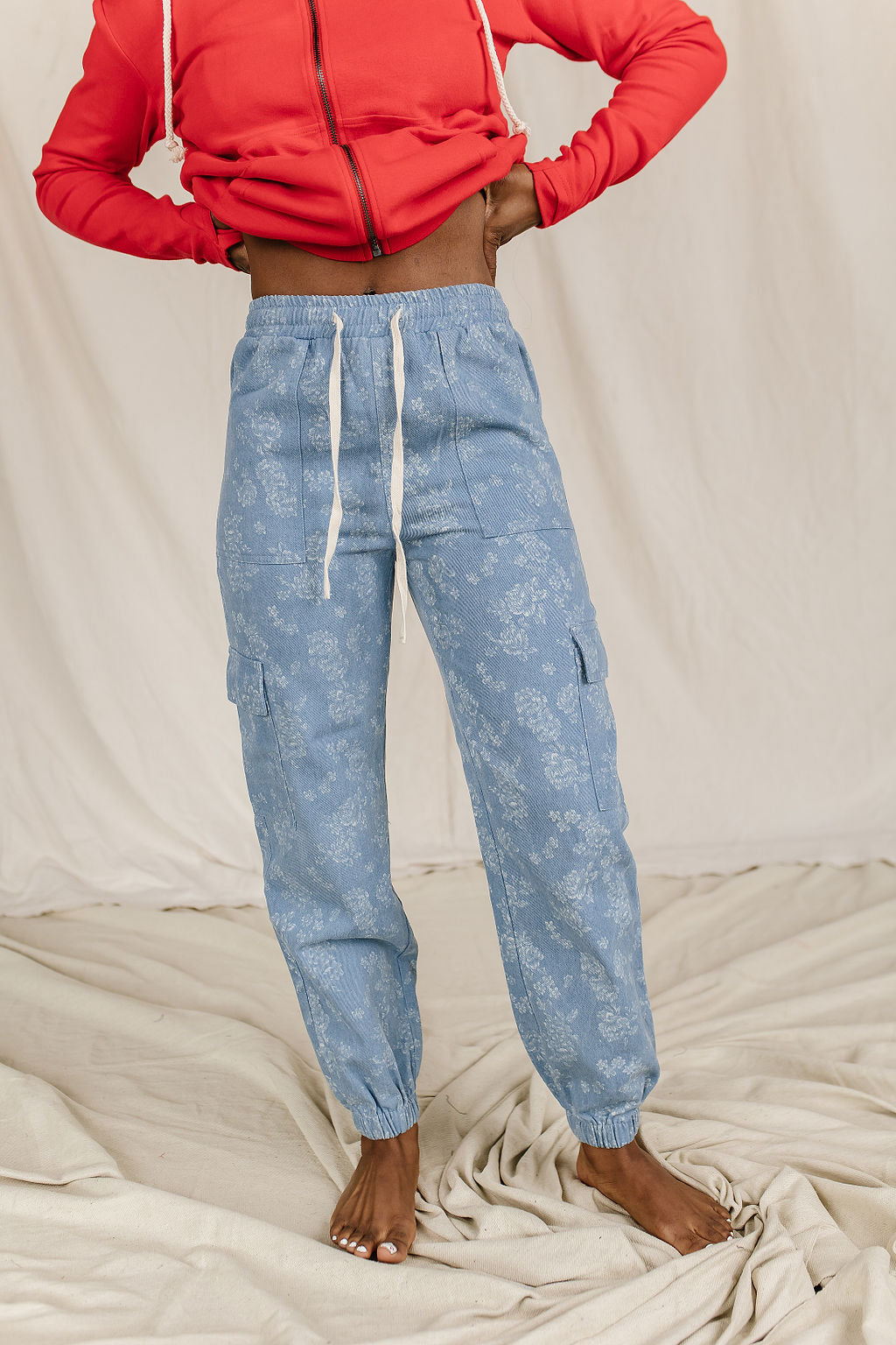 Ampersand Avenue Floral Denim Jogger Cargo Pants