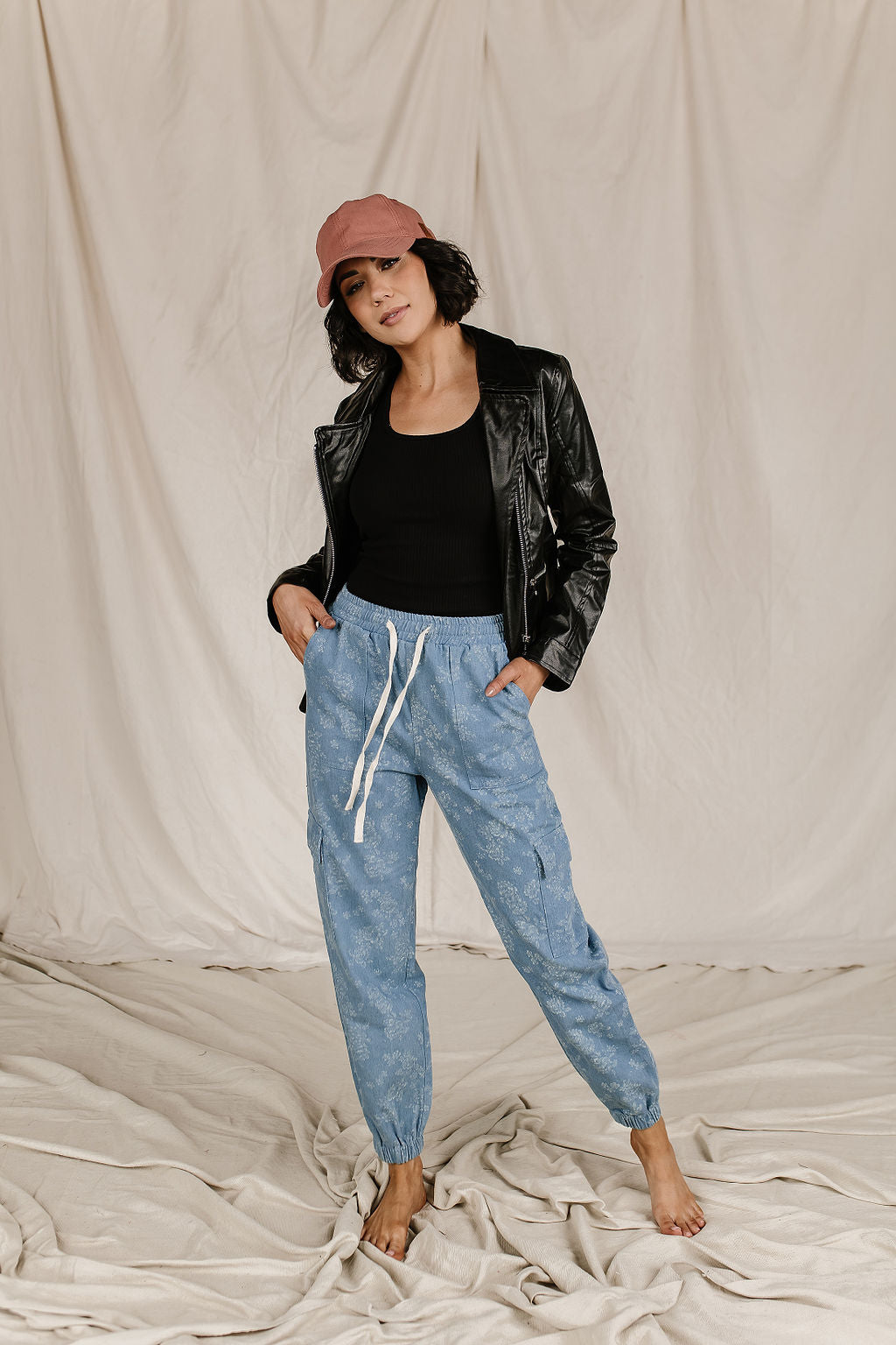 Ampersand Avenue Floral Denim Jogger Cargo Pants