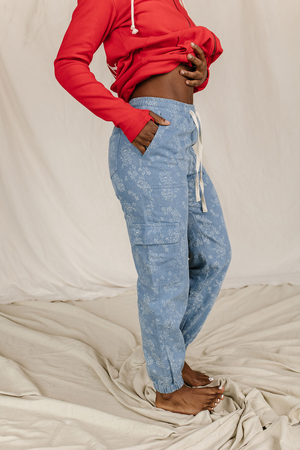Ampersand Avenue Floral Denim Jogger Cargo Pants