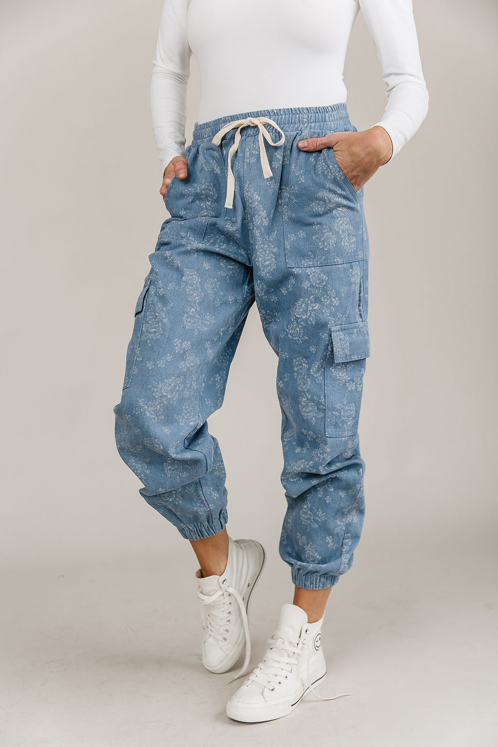 Ampersand Avenue Floral Denim Jogger Cargo Pants