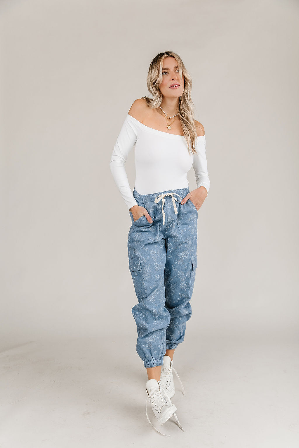 Ampersand Avenue Floral Denim Jogger Cargo Pants