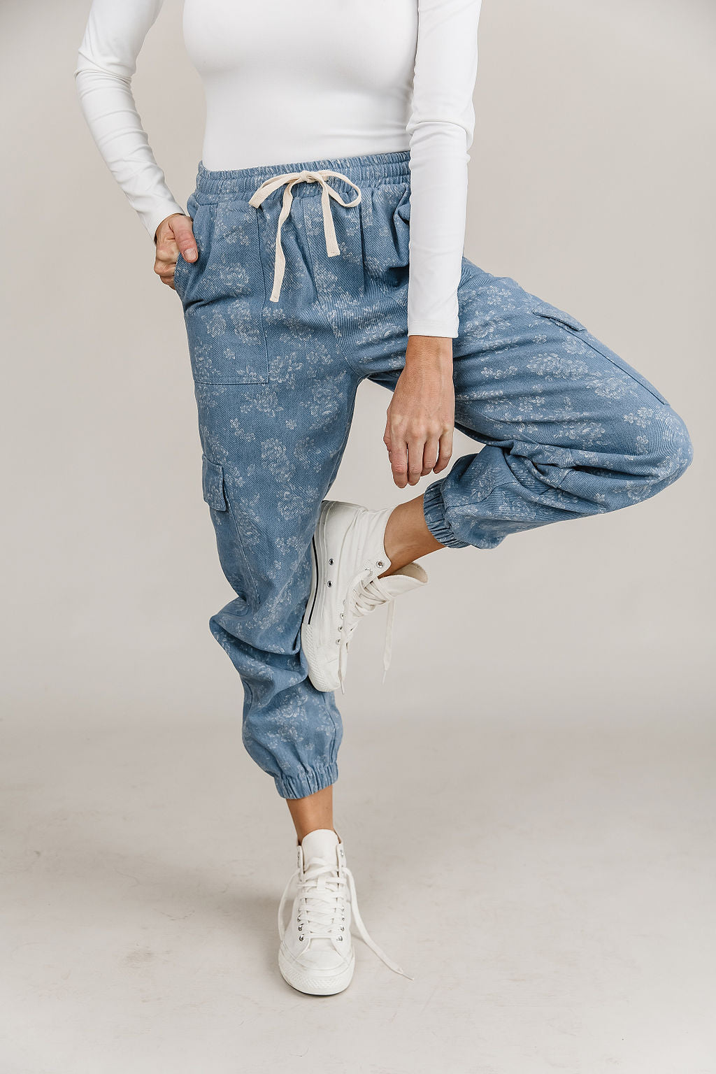 Ampersand Avenue Floral Denim Jogger Cargo Pants