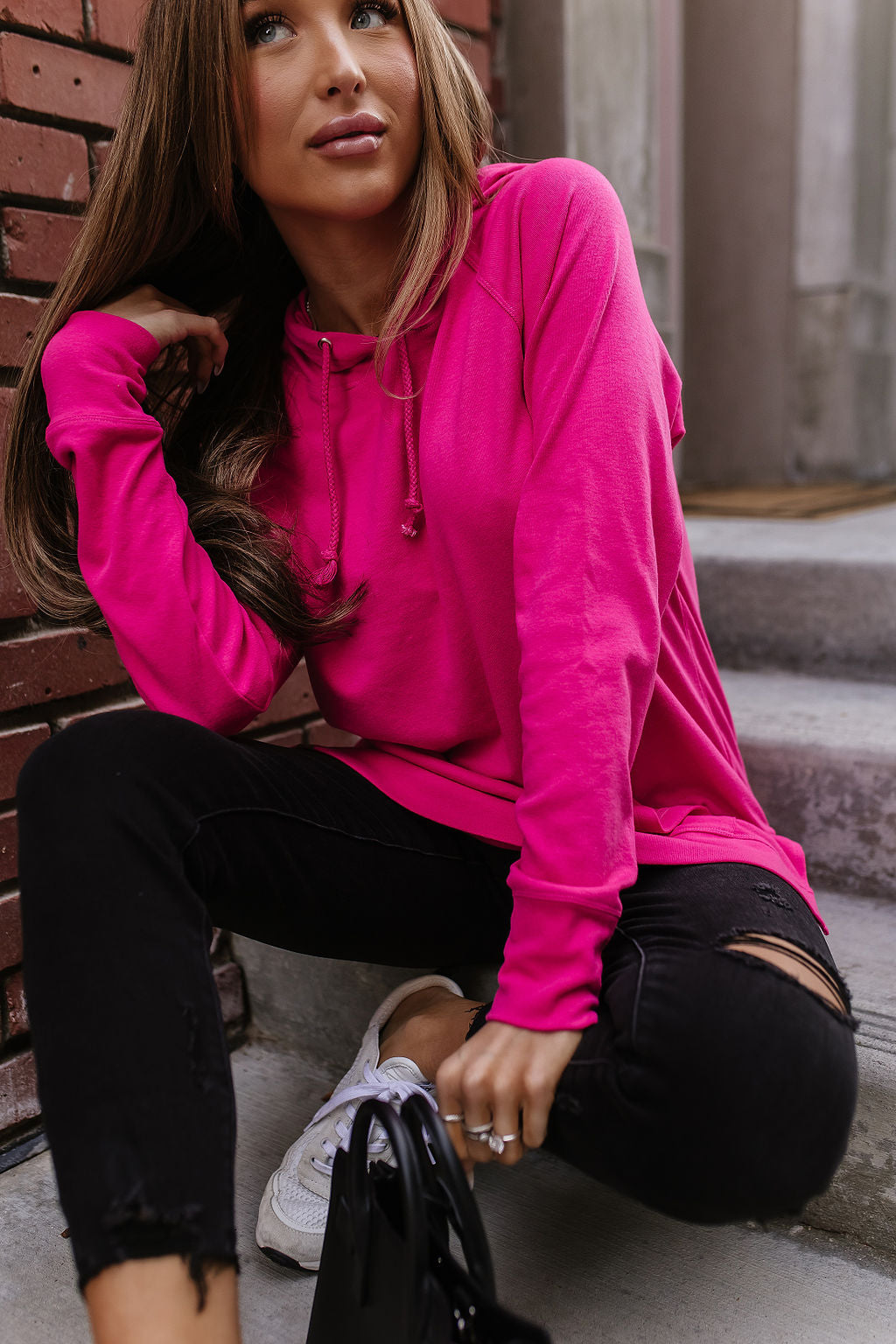 Ampersand Avenue SideSlit Hoodie - Hot Pink
