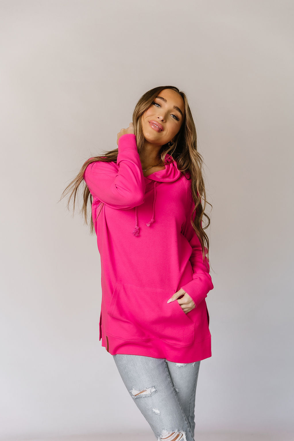 Ampersand Avenue SideSlit Hoodie - Hot Pink