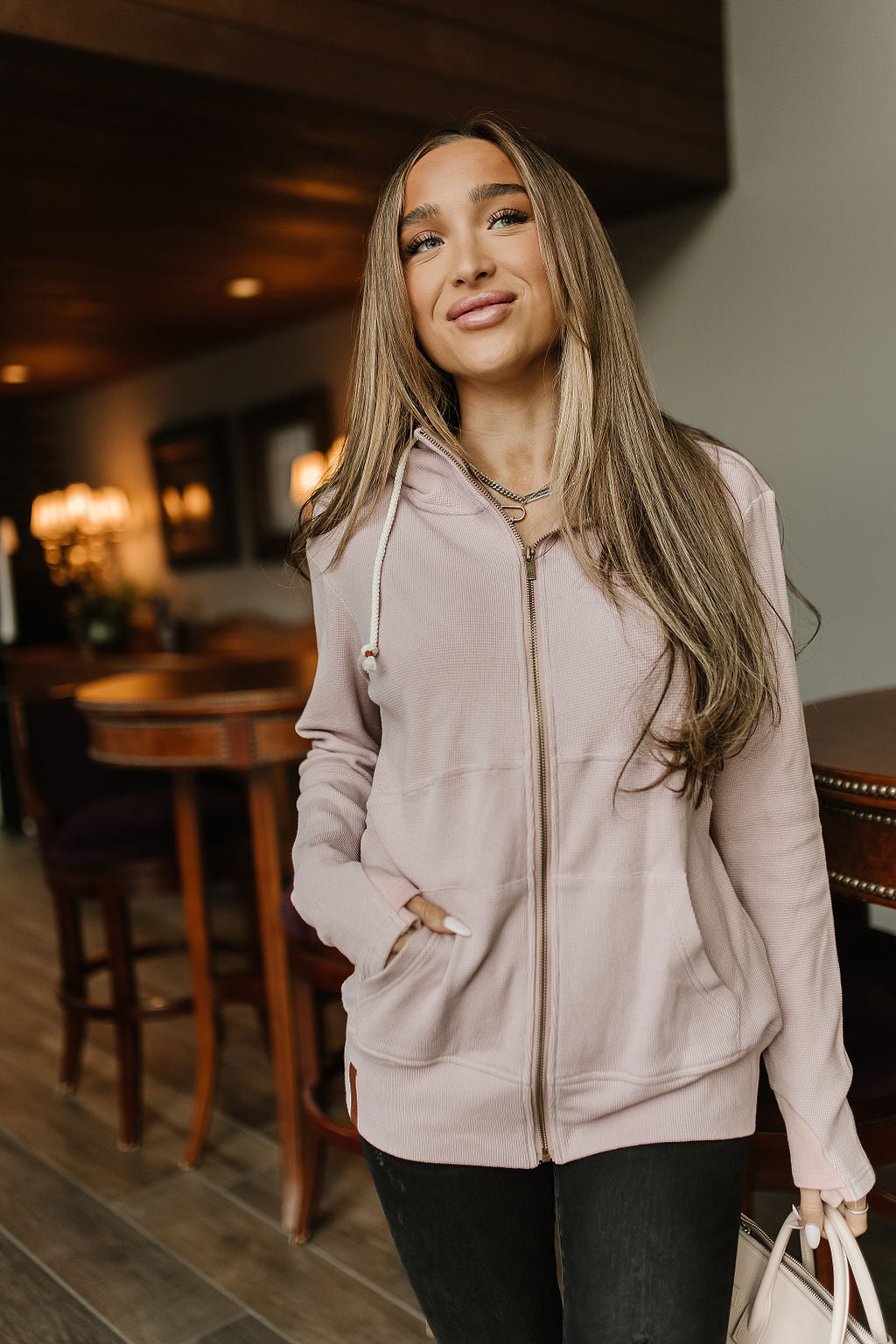 Ampersand Avenue Fullzip Sweatshirt Waffle Knit - Blush