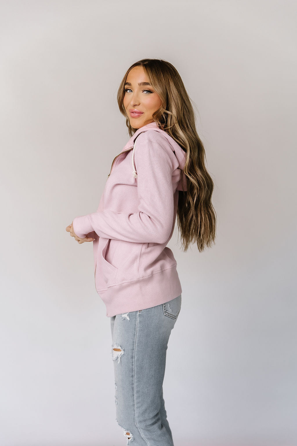 Ampersand Avenue Fullzip Sweatshirt Waffle Knit - Blush