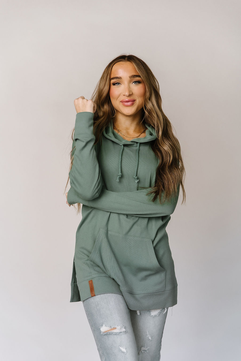 Ampersand Avenue SideSlit Hoodie - Chive