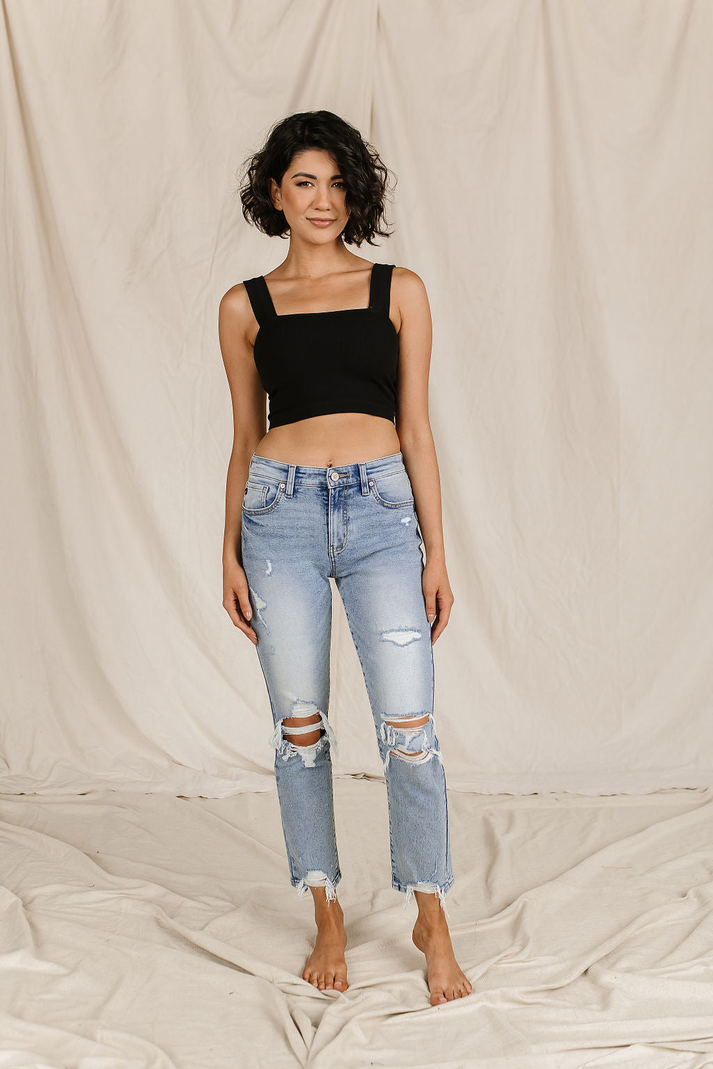 Ampersand Avenue 621 Denim - Destroyed Girlfriend Jeans