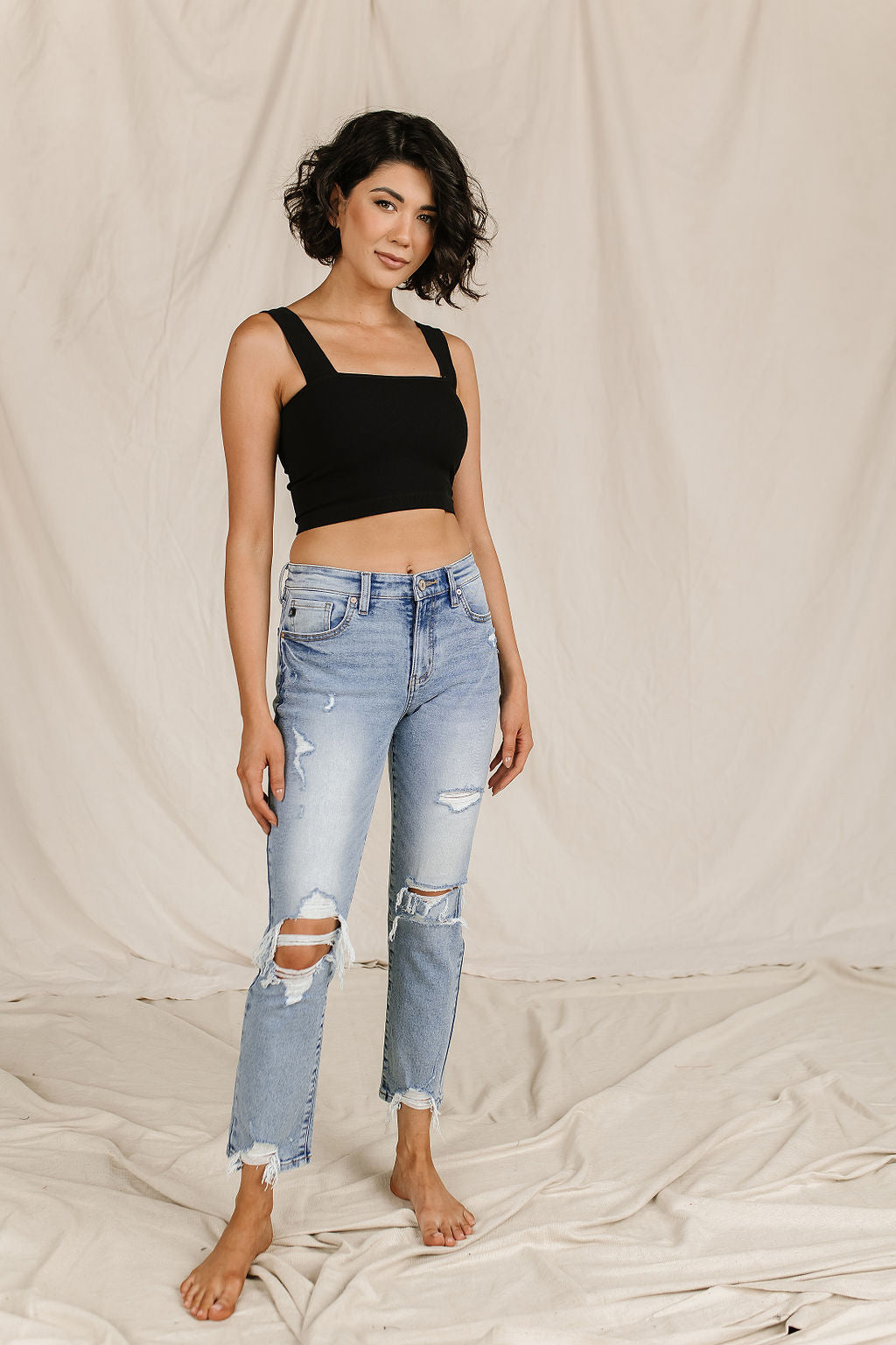 Ampersand Avenue 621 Denim - Destroyed Girlfriend Jeans