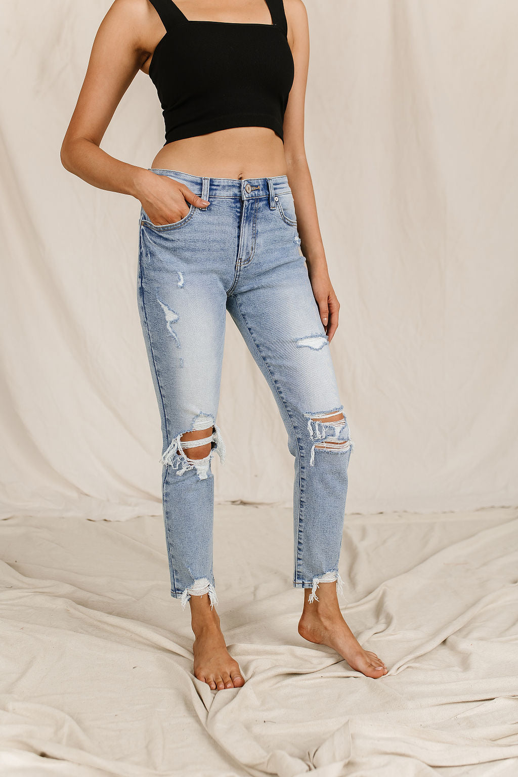 Ampersand Avenue 621 Denim - Destroyed Girlfriend Jeans