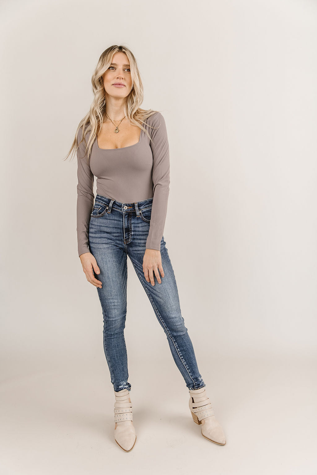 Ampersand Avenue Long Sleeve Bodysuit - Charcoal