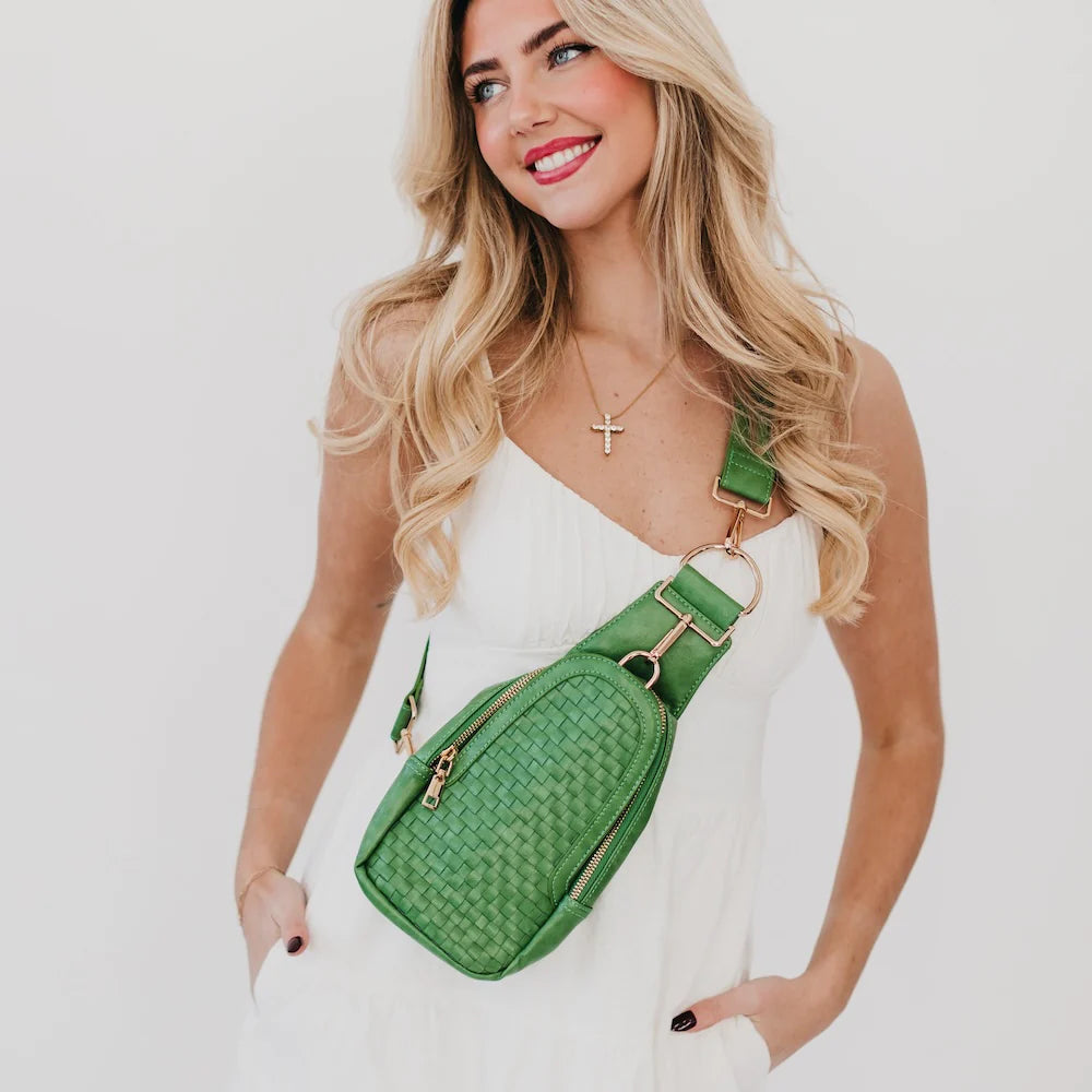 BLACK FRIDAY EXCLUSIVE - Waverly Woven Sling Bag - Emerald