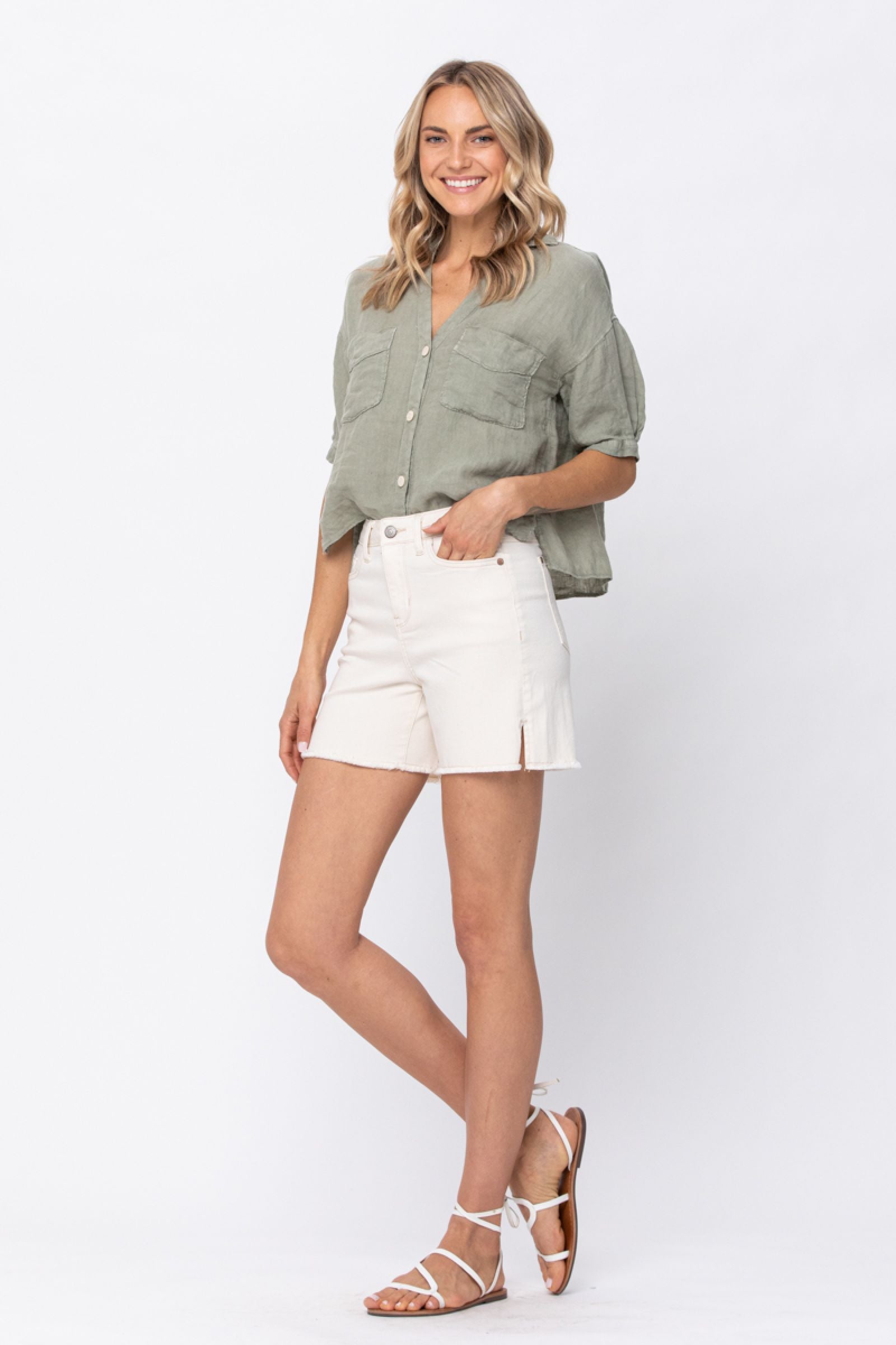 Judy Blue Ecru Cut Off Shorts