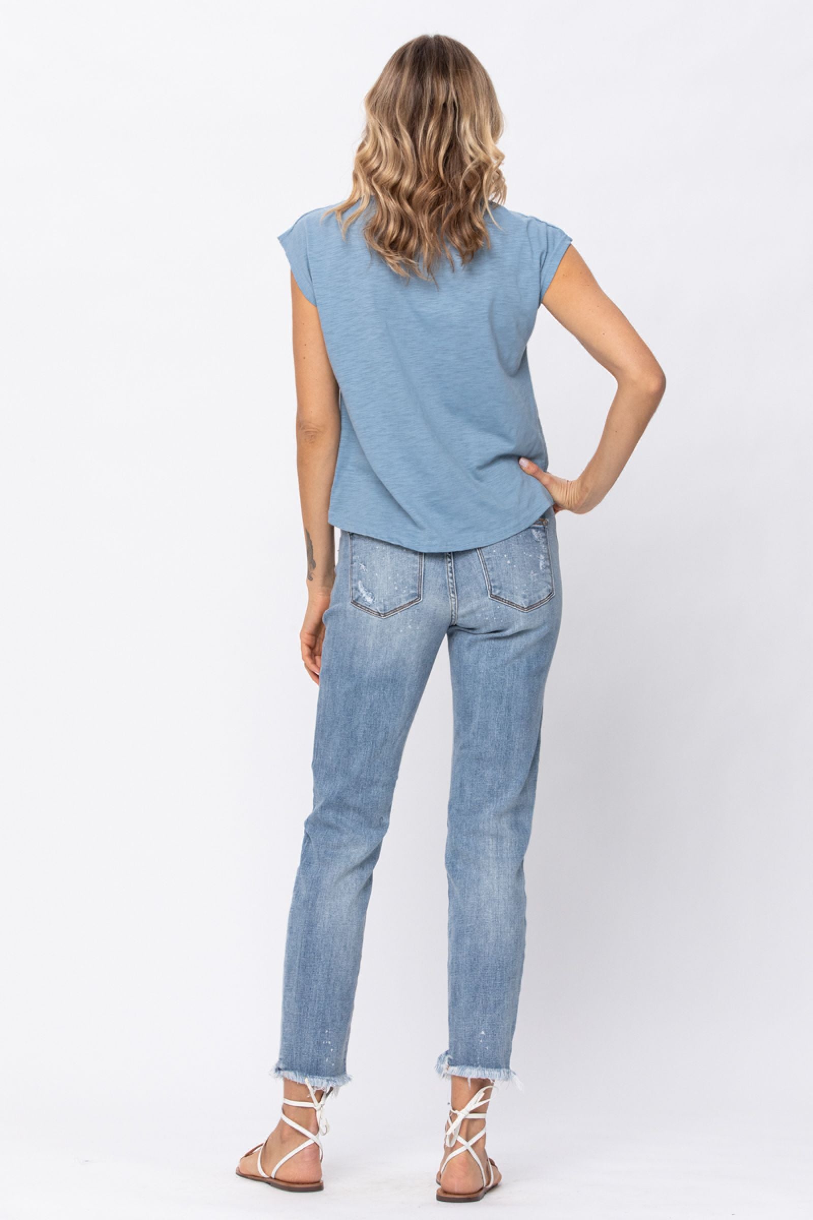 Judy Blue Destroyed Hem Bleach Splash Boyfriend Jeans