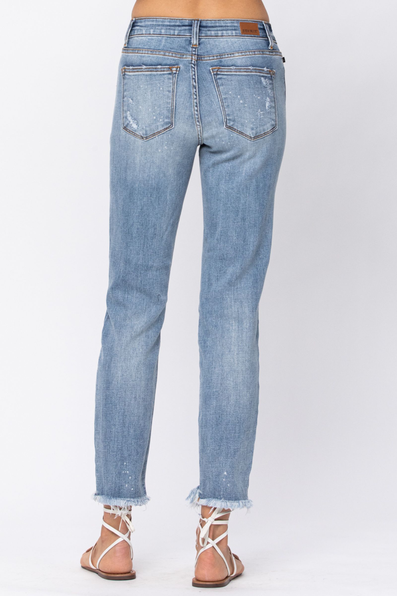 Judy Blue Destroyed Hem Bleach Splash Boyfriend Jeans