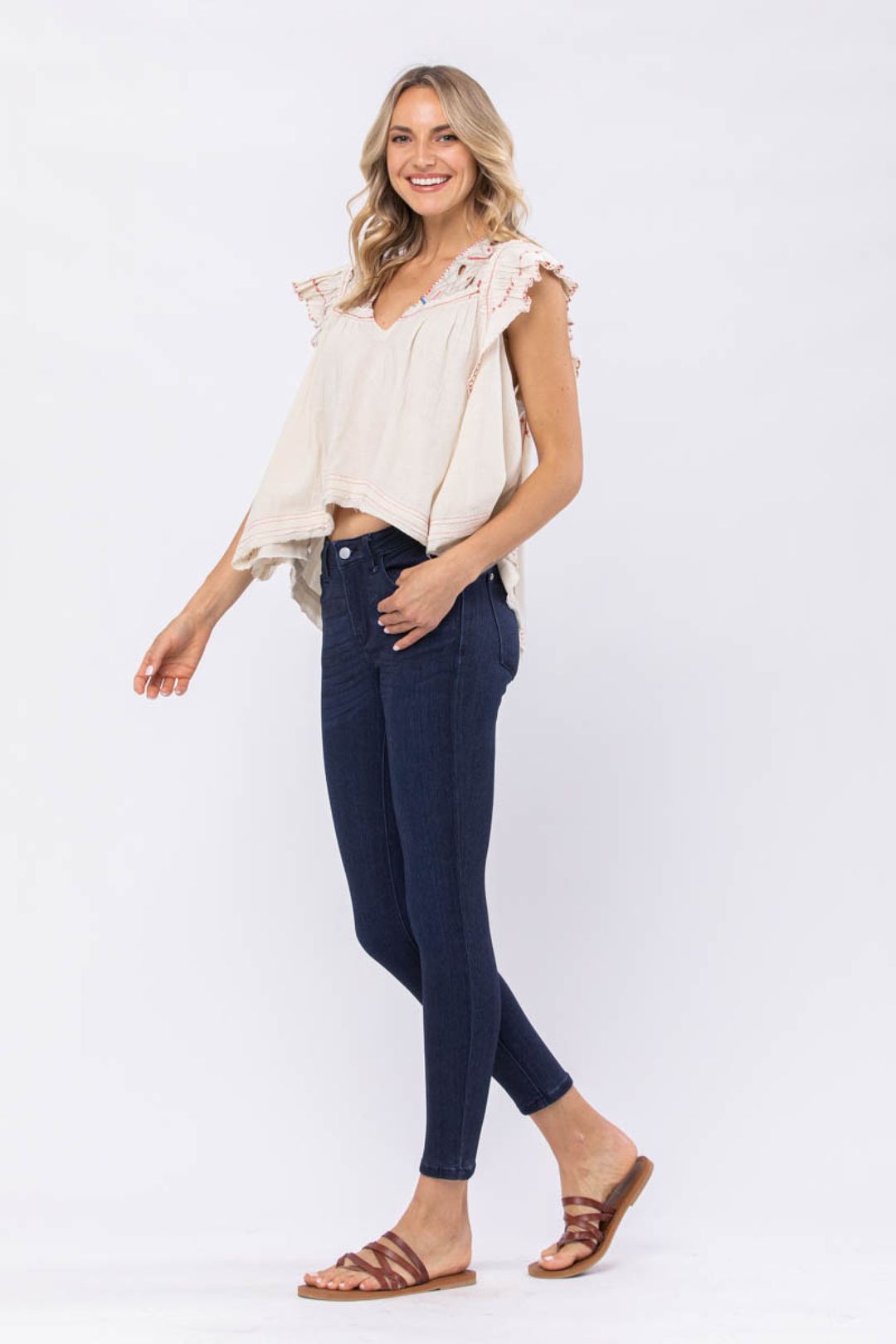 Judy Blue Mid Rise Dark Denim Skinny Jeans