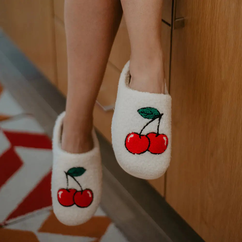 Cherry Stem Fuzzy Sherpa Slippers