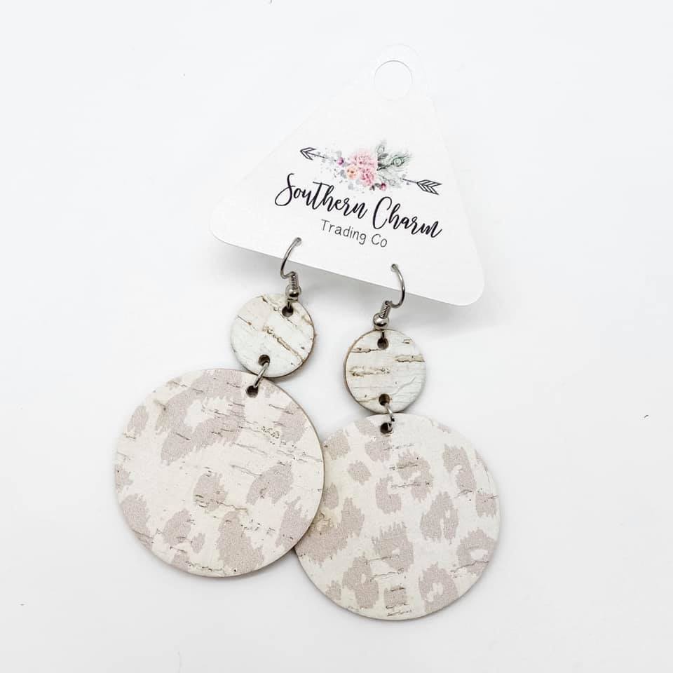 Platinum and Nude Leopard Piggyback Corkie Earrings