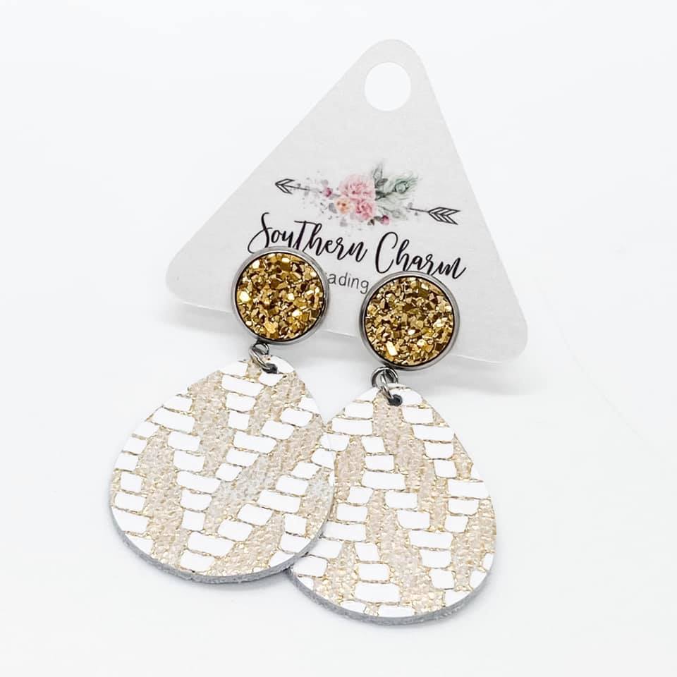 Metallic Chevron Dangle Earrings - Gold
