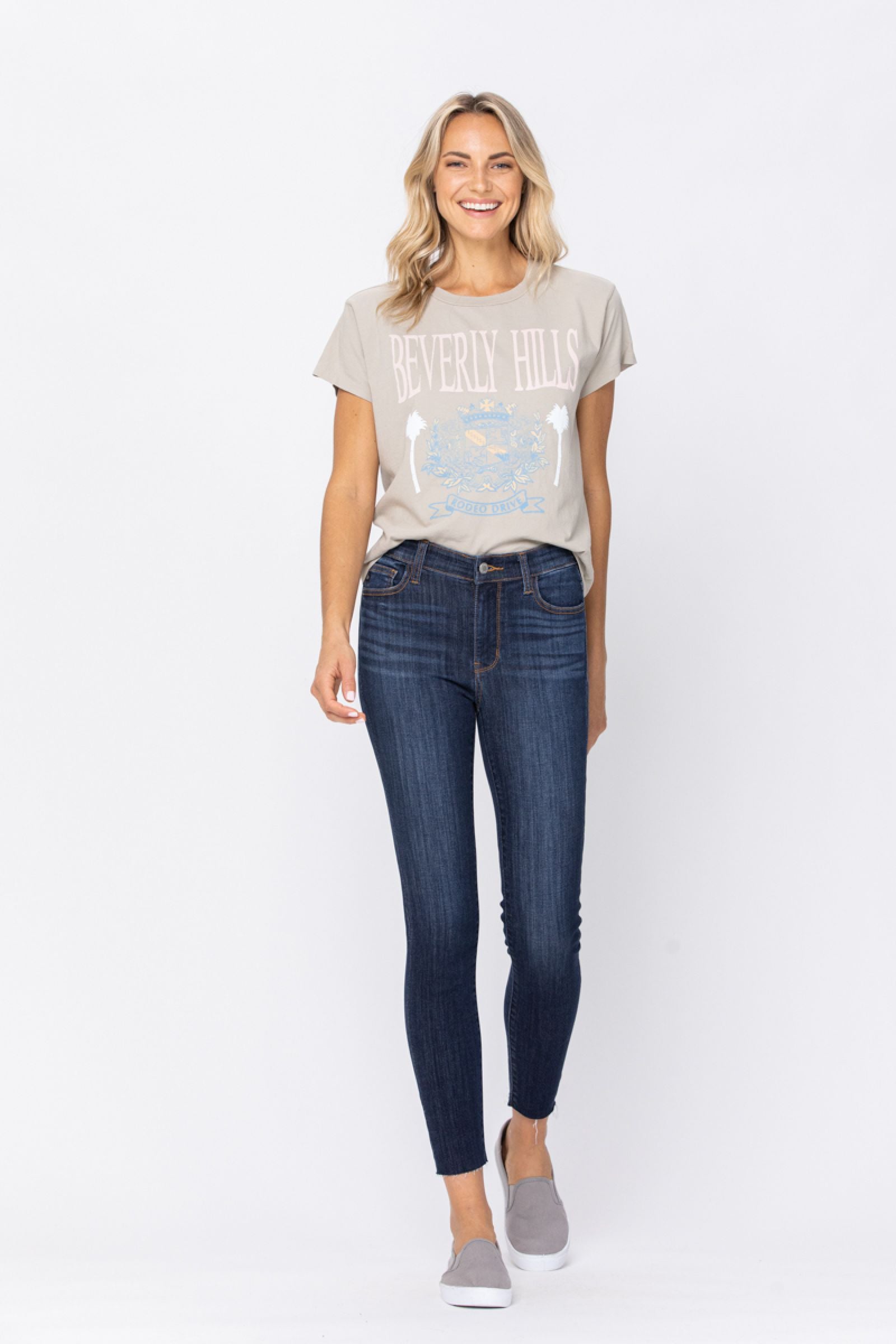 Judy Blue Mid Rise Raw Hem Skinny Jean