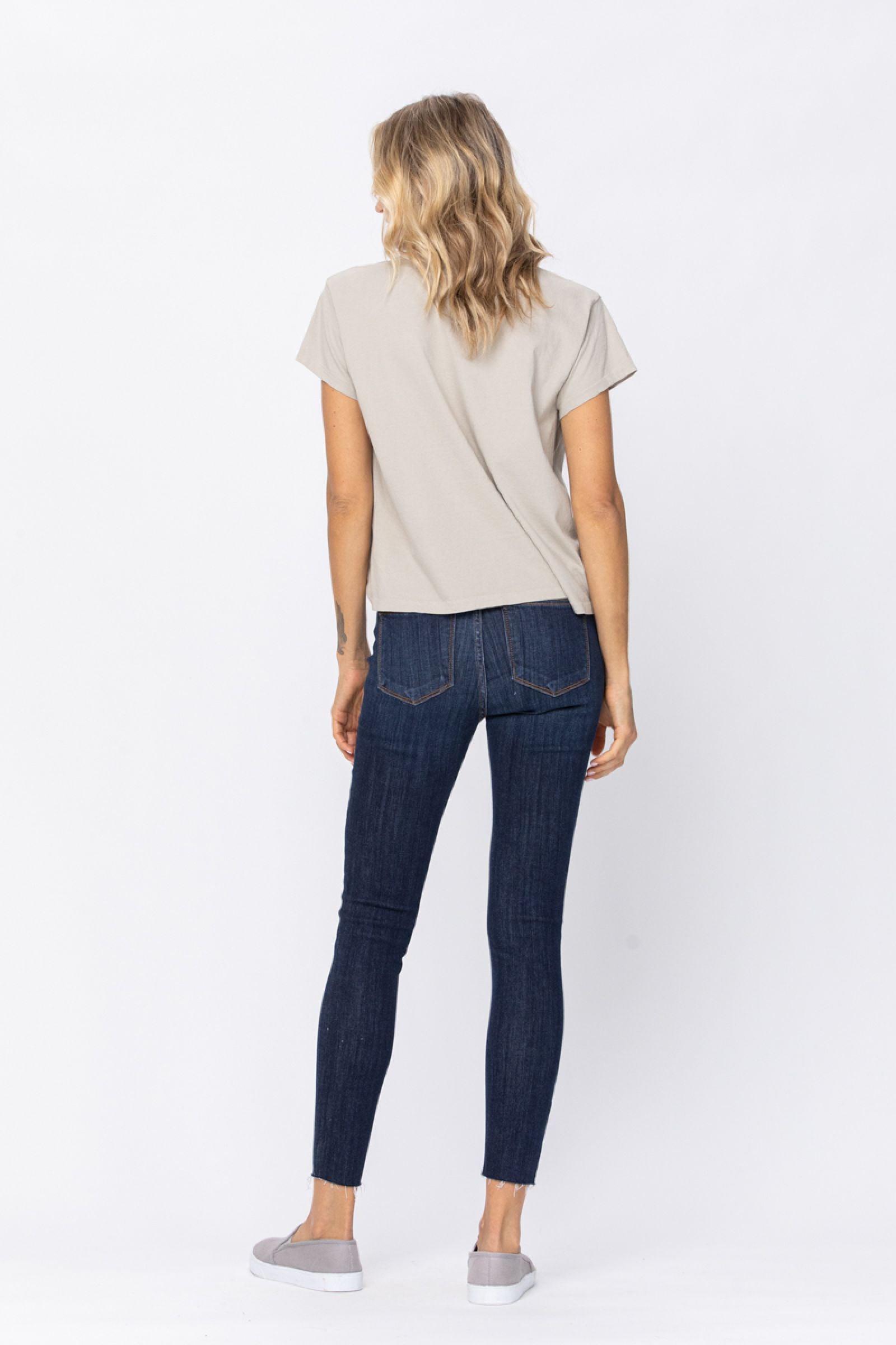 Judy Blue Mid Rise Raw Hem Skinny Jean