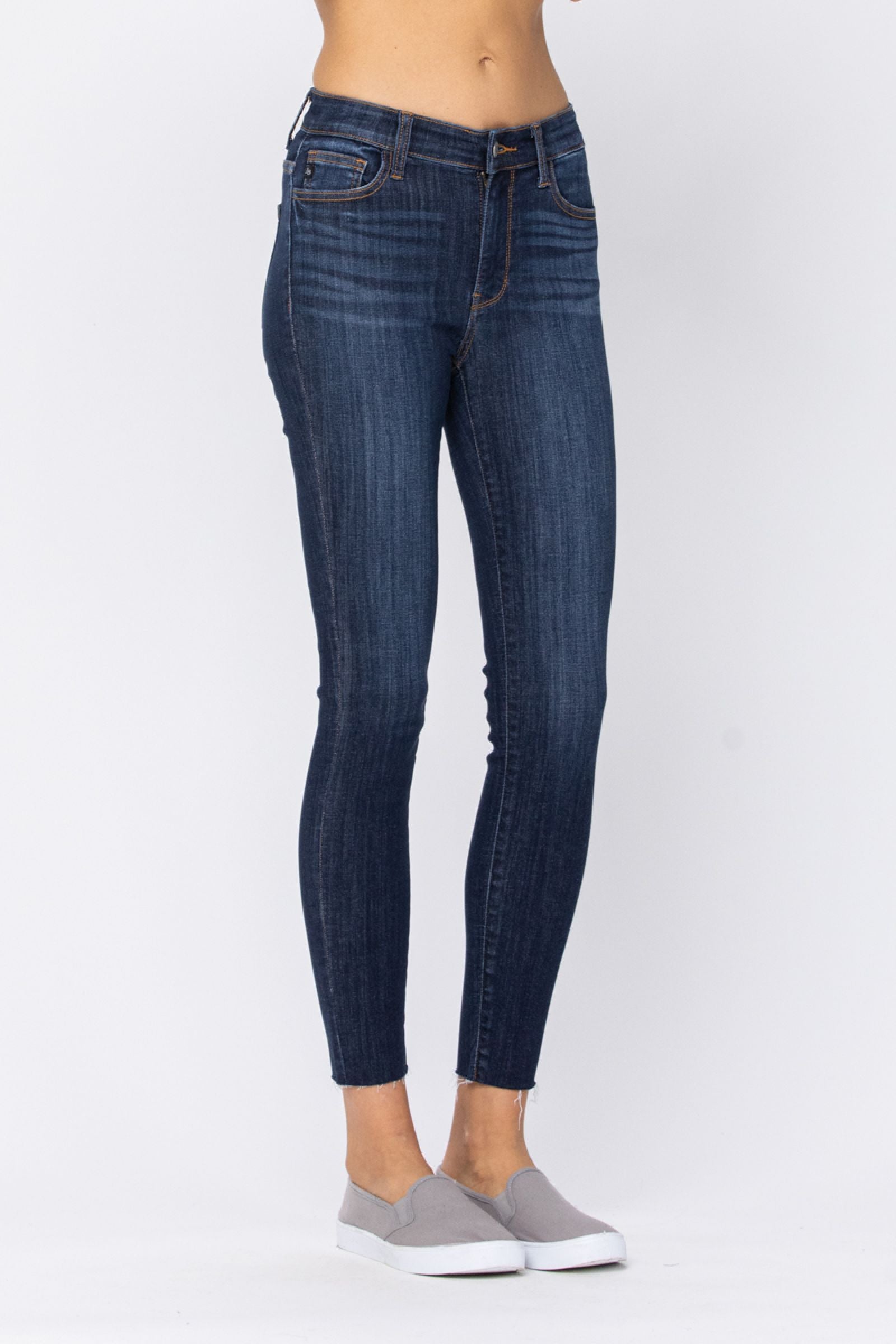 Judy Blue Mid Rise Raw Hem Skinny Jean