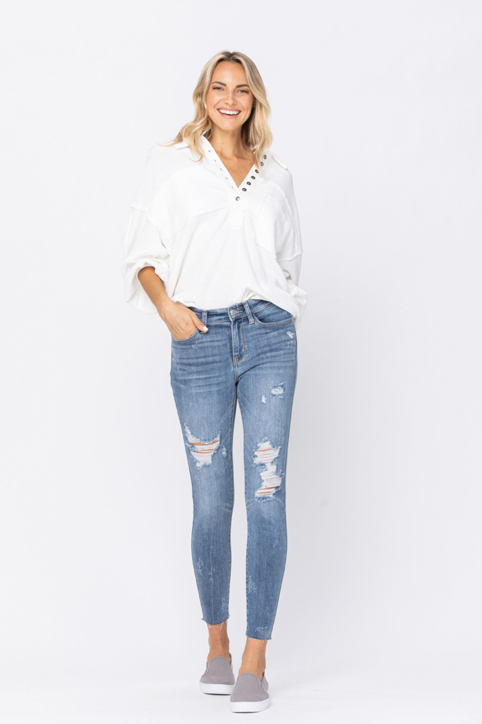 Judy Blue Destroyed Raw Hem Skinny Jeans
