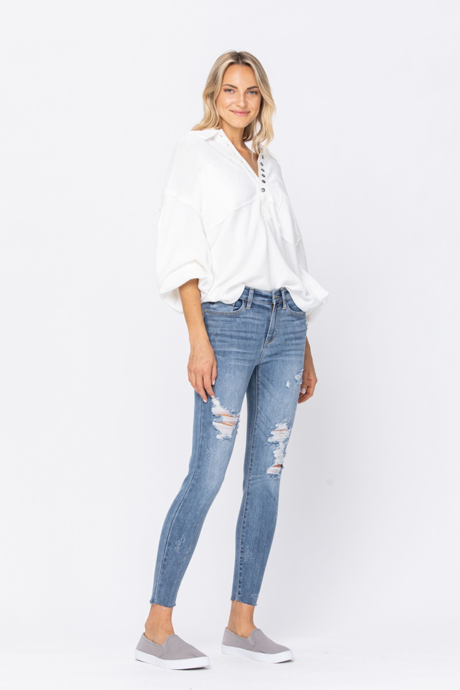 Judy Blue Destroyed Raw Hem Skinny Jeans