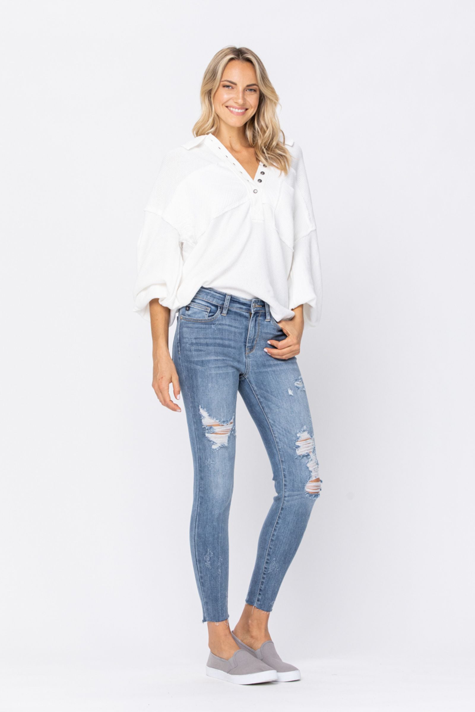 Judy Blue Destroyed Raw Hem Skinny Jeans