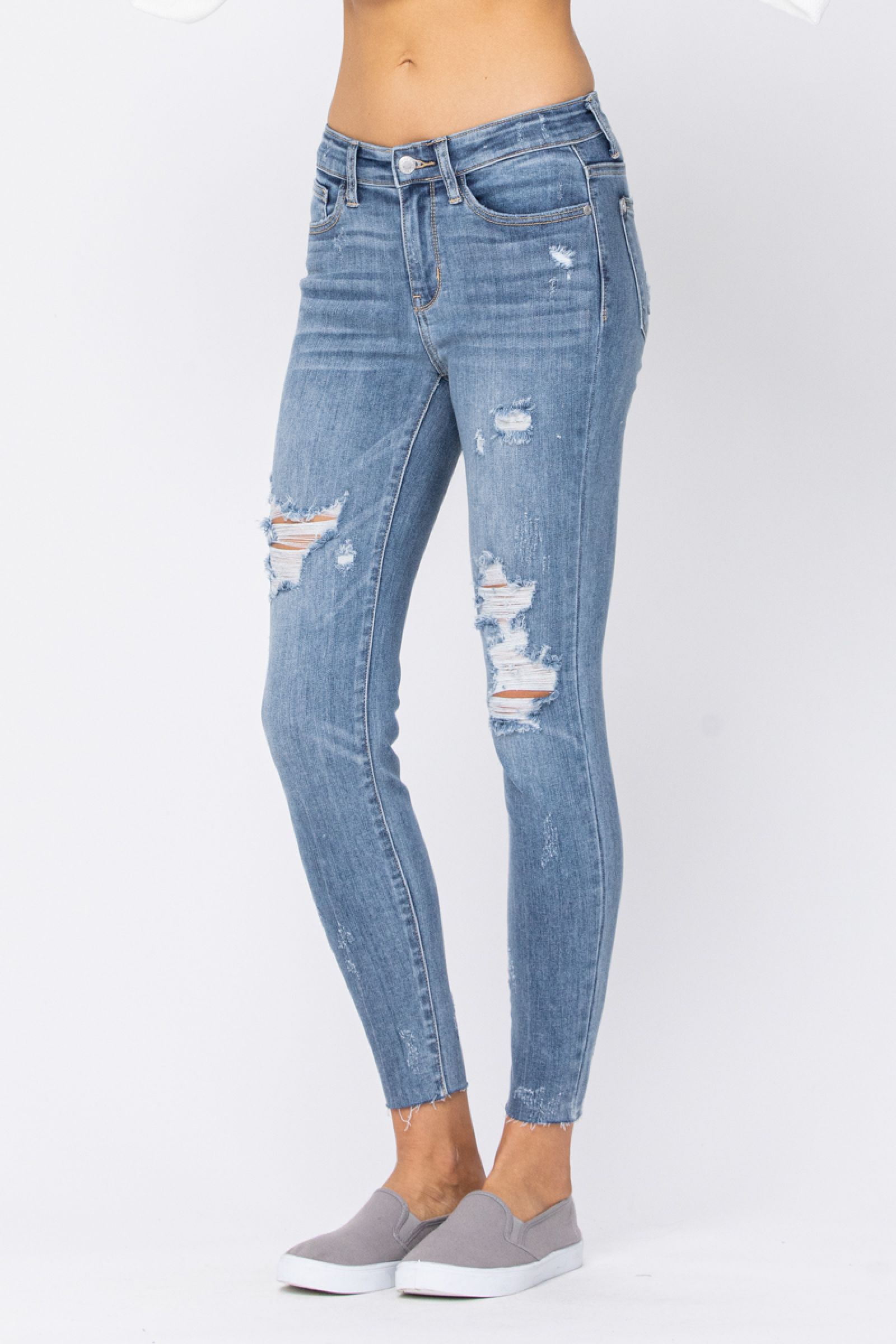 Judy Blue Destroyed Raw Hem Skinny Jeans