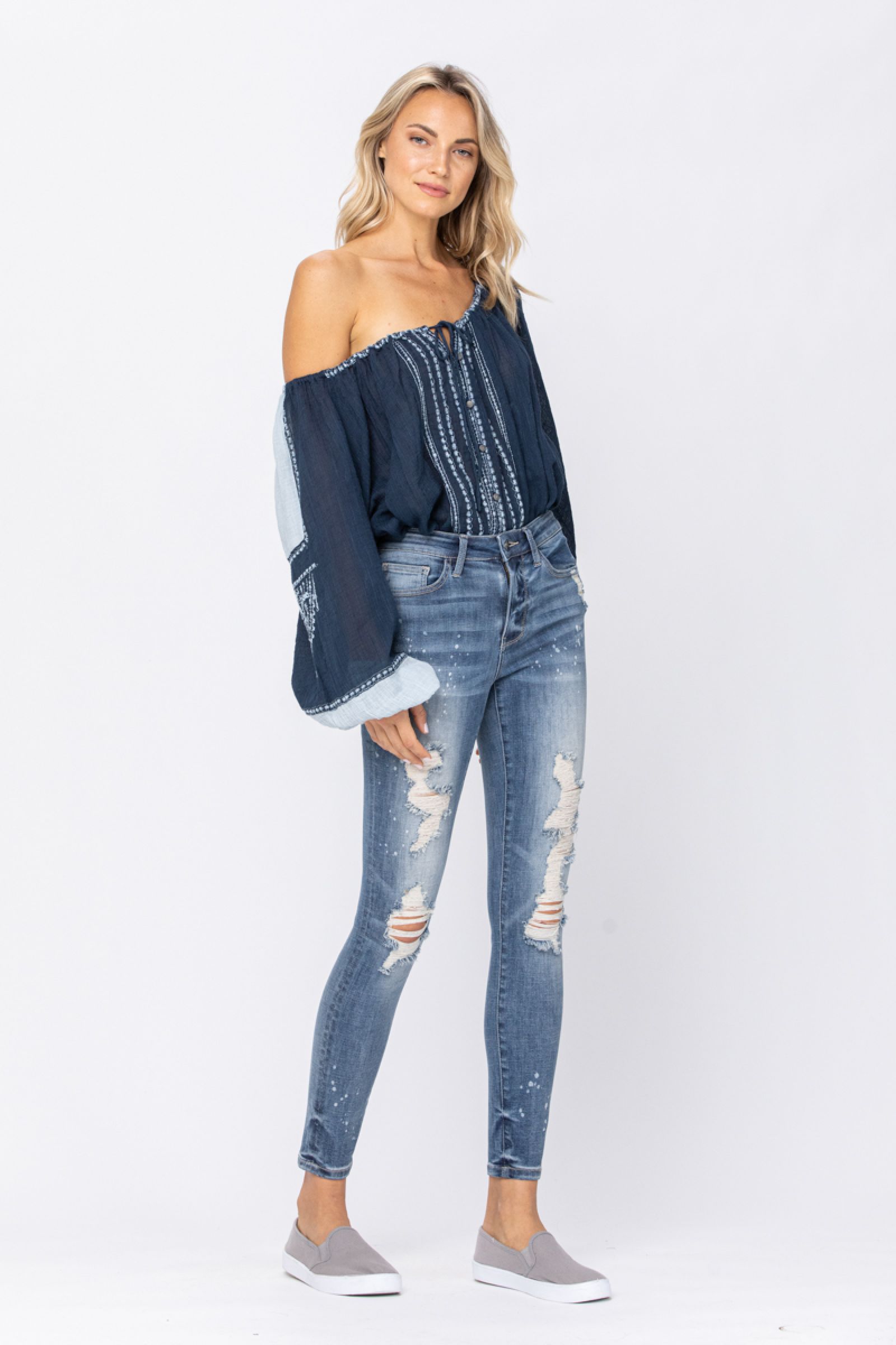 Judy Blue Bleach Splatter Destroyed Skinny Jeans