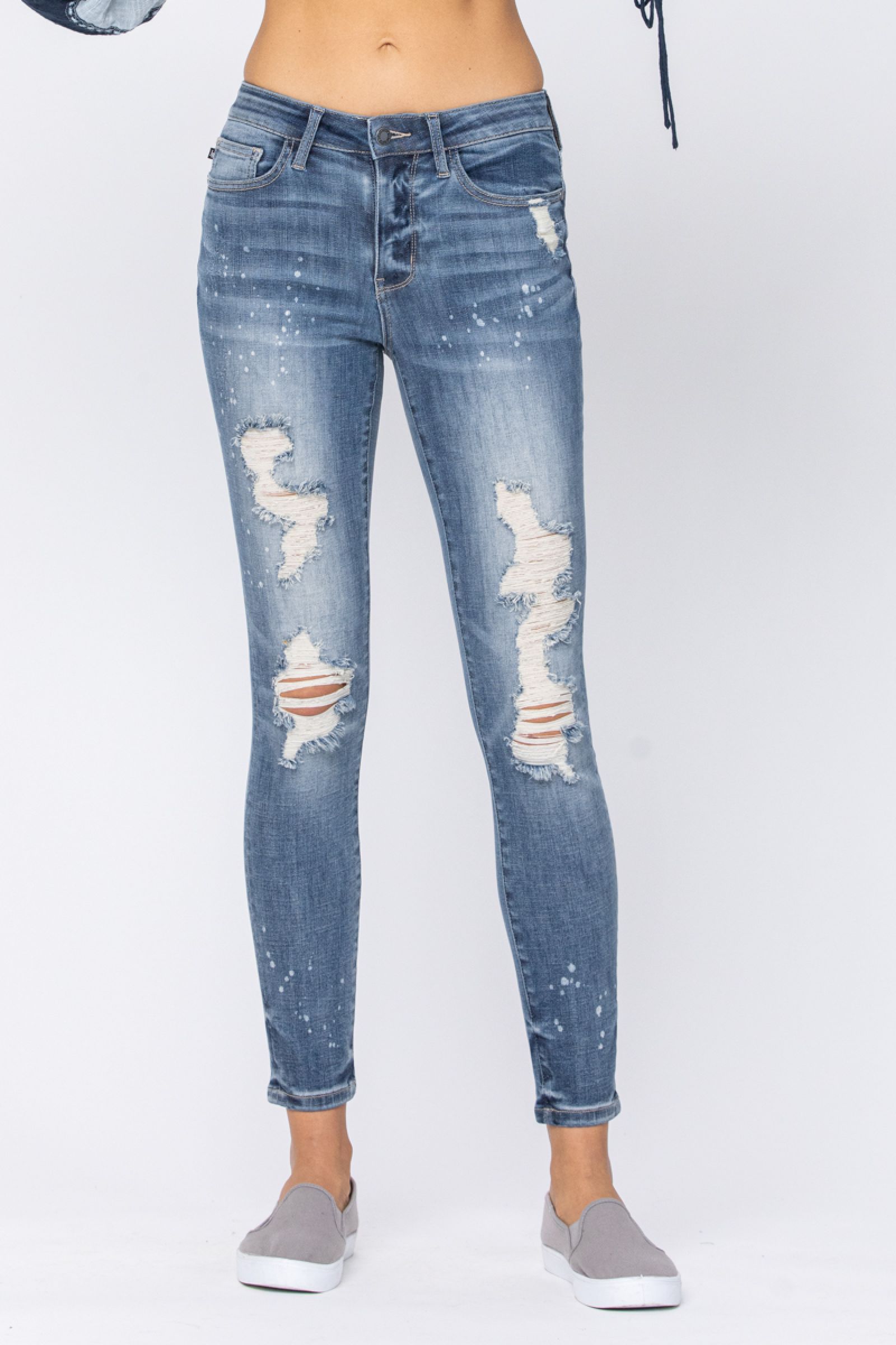 Judy Blue Bleach Splatter Destroyed Skinny Jeans