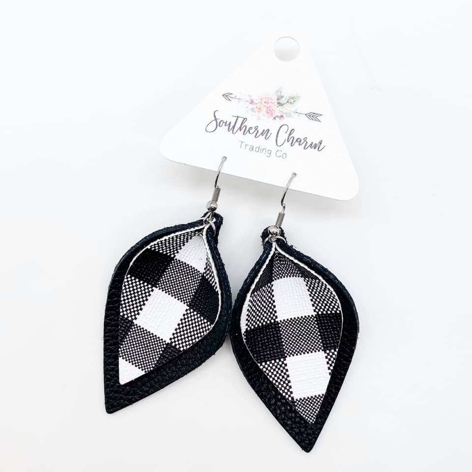 2.5" Layered Buffalo Plaid Petal Earrings