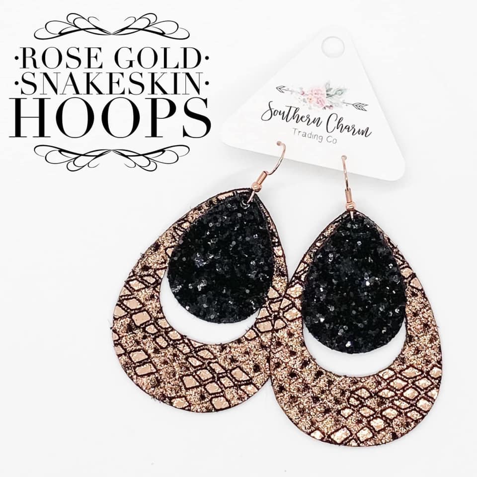 Metallic Rose Gold Snakeskin Layered Hoops