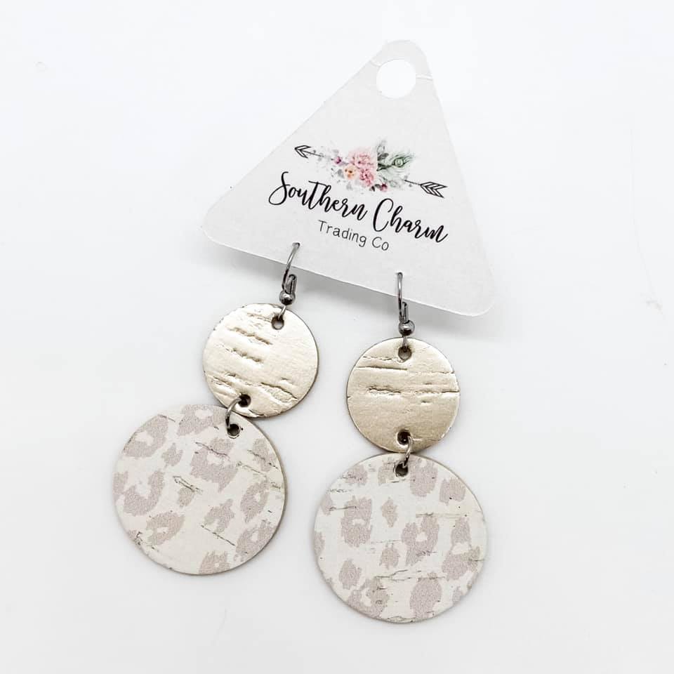 Platinum & Nude Leopard Double Corkie Earrings
