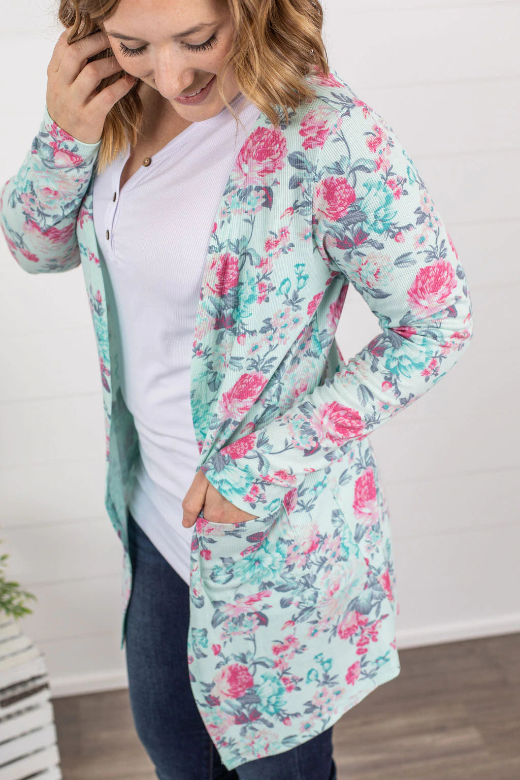Anytime You Want Floral Cardigan - Mint